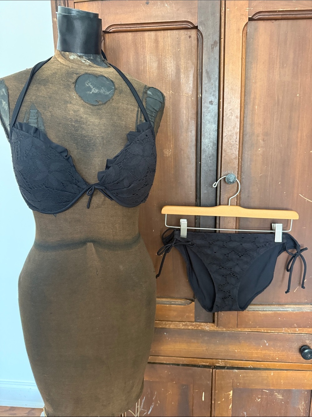Victoria's Secret Black Stretch Lace Bikini Set